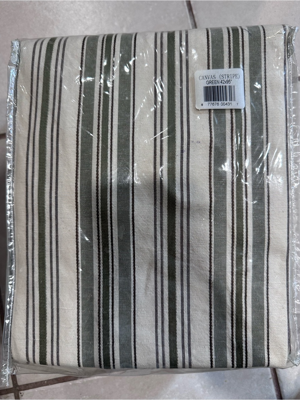 Canvas Stripe Fabric Curtain Panel in Green and Cream 42x95